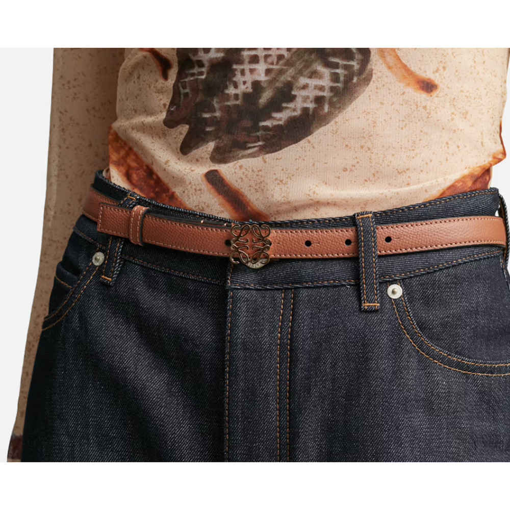 Loewe Anagram Pebble Belt Brown Leather Gold Tone Size 95 New in Box 2cm - Picture 5 of 5